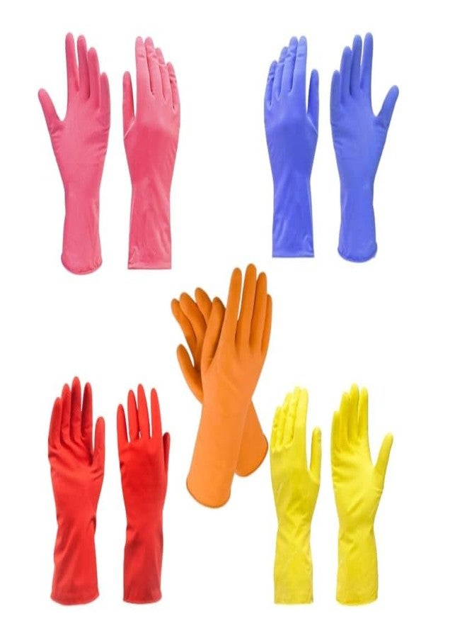 MPR4 Heavy Duty Rubber Hand Gloves, Multi-Colour Pack of 5 Pairs, for Dishwashing, Gardening and Kitchen Cleaning Reusable Dry and wet Gloves - Image 1
